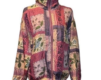 Vintage Stunt Sport Seide abstrakte Blumen Zip Up Y2K Pastell Damen Jacke M
