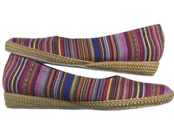 Alpargatas Beacon para mujer, de tela a rayas multicolor brillante, estilo boho, sin cordones, talla 7SS