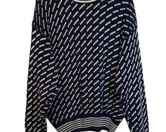Herren 80er Jahre Eddie Bauer 100% Baumwolle Stricken Blau Creme Birds Eye Crewneck Sweater XL