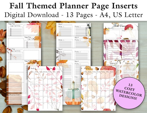 13 Autumn/fall Themed Planner Pages With Watercolor Designs - Etsy
