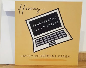 Retirement Card - Handmade and personalised with name - Out of Office!