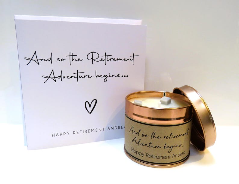 Personalised Retirement Card - Handmade Custom Card with Name, Retirement Card for Colleague, Boss, Friend or Family Card & Candle