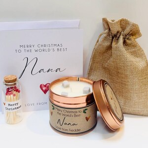 Personalised Christmas Candle Gift for Nana - Handmade Scented Candle Full Set