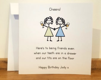 Best Friend Birthday Card / Bestie Birthday Card -Funny - Personalised with name - Handmade - Teeth :)