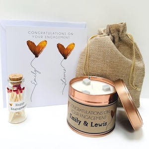 Personalised Engagement Candle Gift - Handmade and personalised with names - Gold Heart Balloons Full Set