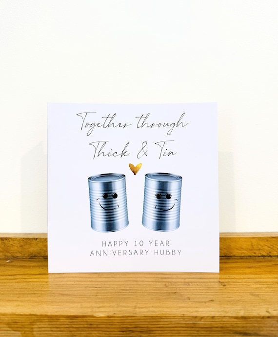 10 Year Anniversary Card - Handmade and personalised with name - Tin
