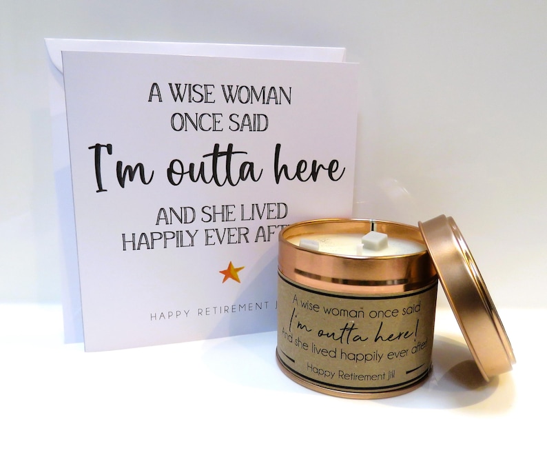 Personalised Retirement Card - Handmade Custom Card with name - Retirement Card for Colleague, Boss, Friend or Family Card & Candle