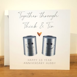 10 Year Anniversary Card - Handmade and personalised with name - Tin