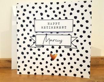 Retirement Card - Handmade and personalised with name - Polka dot