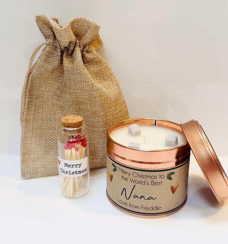 Personalised Christmas Candle Gift for Nana - Handmade Scented Candle Candle, Bottle & Bag
