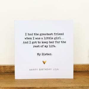 Personalised Sister Birthday Card – Handmade Poem Card afbeelding 5