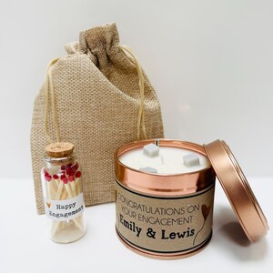 Personalised Engagement Candle Gift - Handmade and personalised with names - Gold Heart Balloons Candle,m/stick & bag