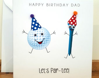 Handmade Golf Birthday Card - Personalised 'Let's Par-tee!'