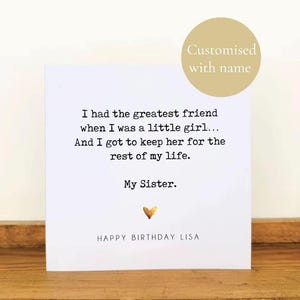 Personalised Sister Birthday Card – Handmade Poem Card Card only