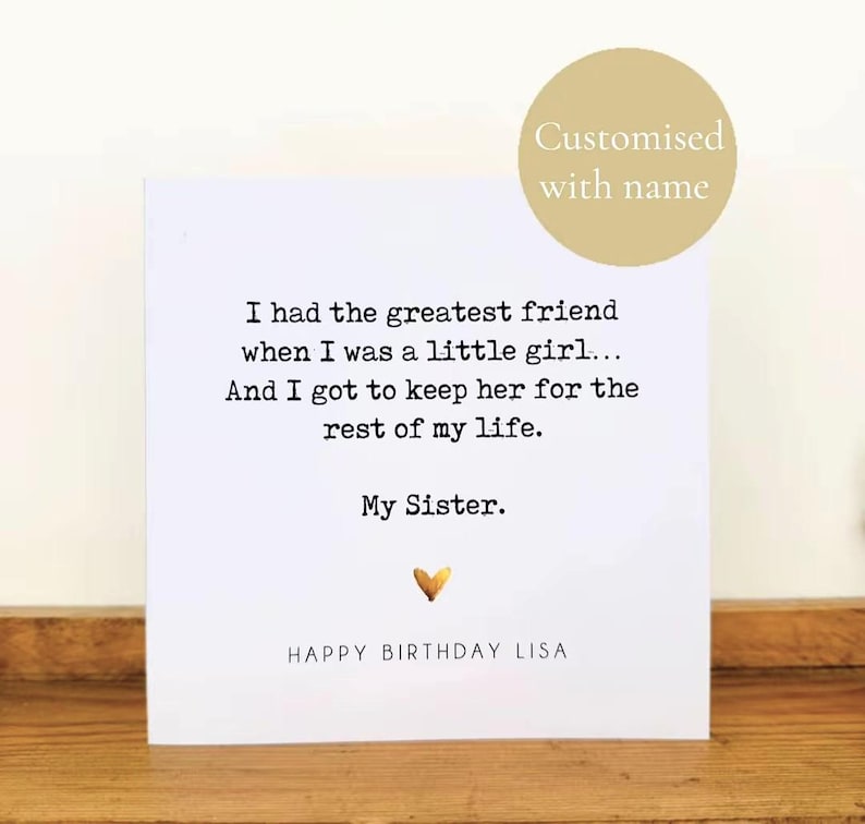 Personalised Sister Birthday Card – Handmade Poem Card Card only