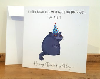 Cat Birthday Card - Handmade and personalised with name