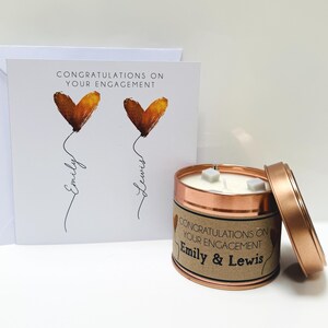Personalised Engagement Candle Gift - Handmade and personalised with names - Gold Heart Balloons Candle & Card