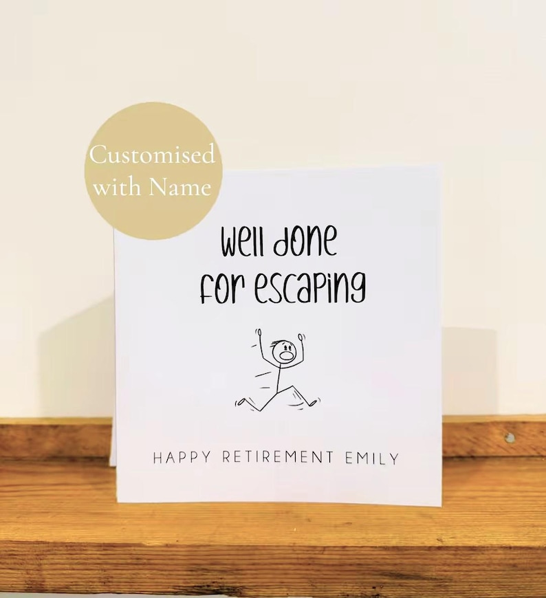 Personalised Retirement Card – Handmade Custom Name Card Card only