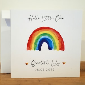 Personalised New Baby Card - New Born Card - Personalised with Name - Rainbow Hello Little One - Handmade