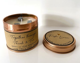 Ten Year Anniversary Candle -  10 Years - Handmade - Ten year Anniversary Gift - Ten Year Anniversary Present - Tin Anniversary Gift