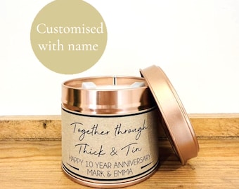 Handmade 10 Year Anniversary Candle – Tin Anniversary Gift - personalised with name