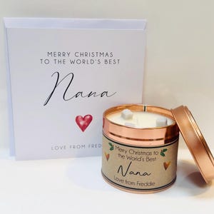 Personalised Christmas Candle Gift for Nana - Handmade Scented Candle Candle & Card