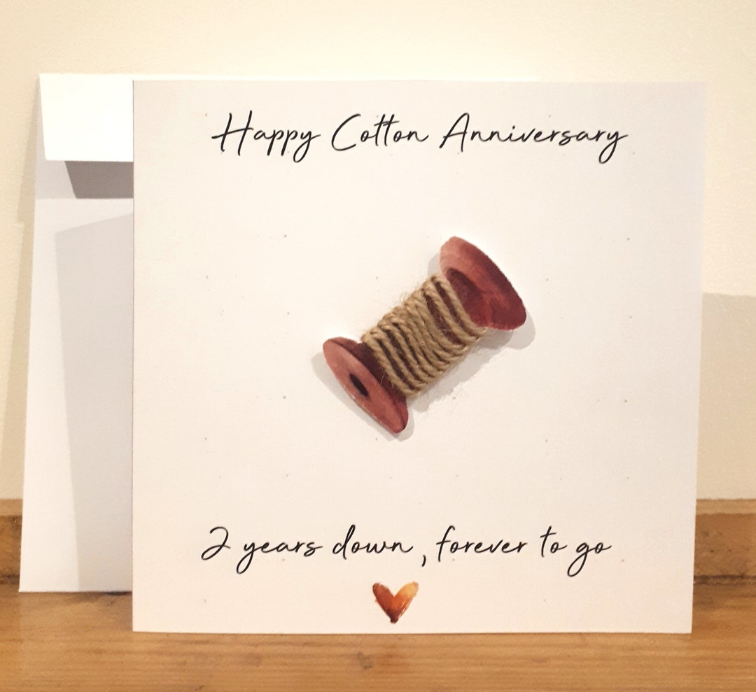 2 Year Cotton Anniversary Card Handmade and Personalised With Name