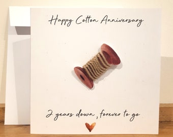 2 Year Cotton Anniversary Card - Handmade and personalised with name - Cotton