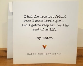 Sister Birthday Card / Best Sister - Personalised with Name - Handmade - Sister Poem