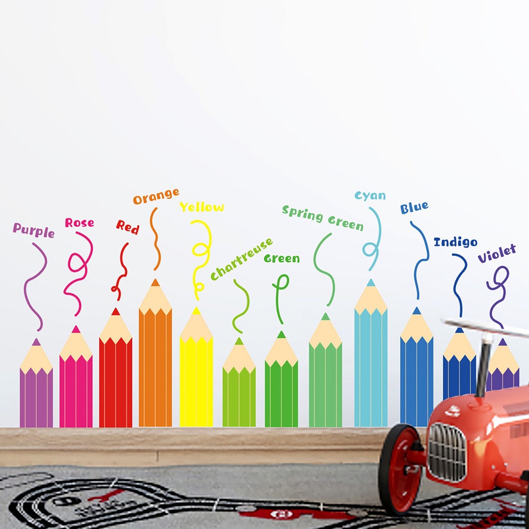 Colorful Cartoon Rainbow Crayon Wall Stickers - Kids Room Bedroom ...
