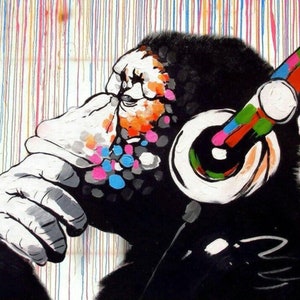 Banksy DJ Monkey Rainbow Graffiti Street Art Non-Framed Print - Various Sizes | Banksy Canvas | Wall Canvas | Banksy Print