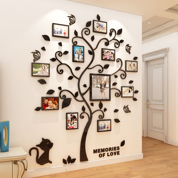 Sticker mural photo arbre généalogique | Cadres photo en acrylique inclus | Cadre photo arbre généalogique | Autocollant d'arbre de photo de famille | Cadeau de famille/décoration de la maison