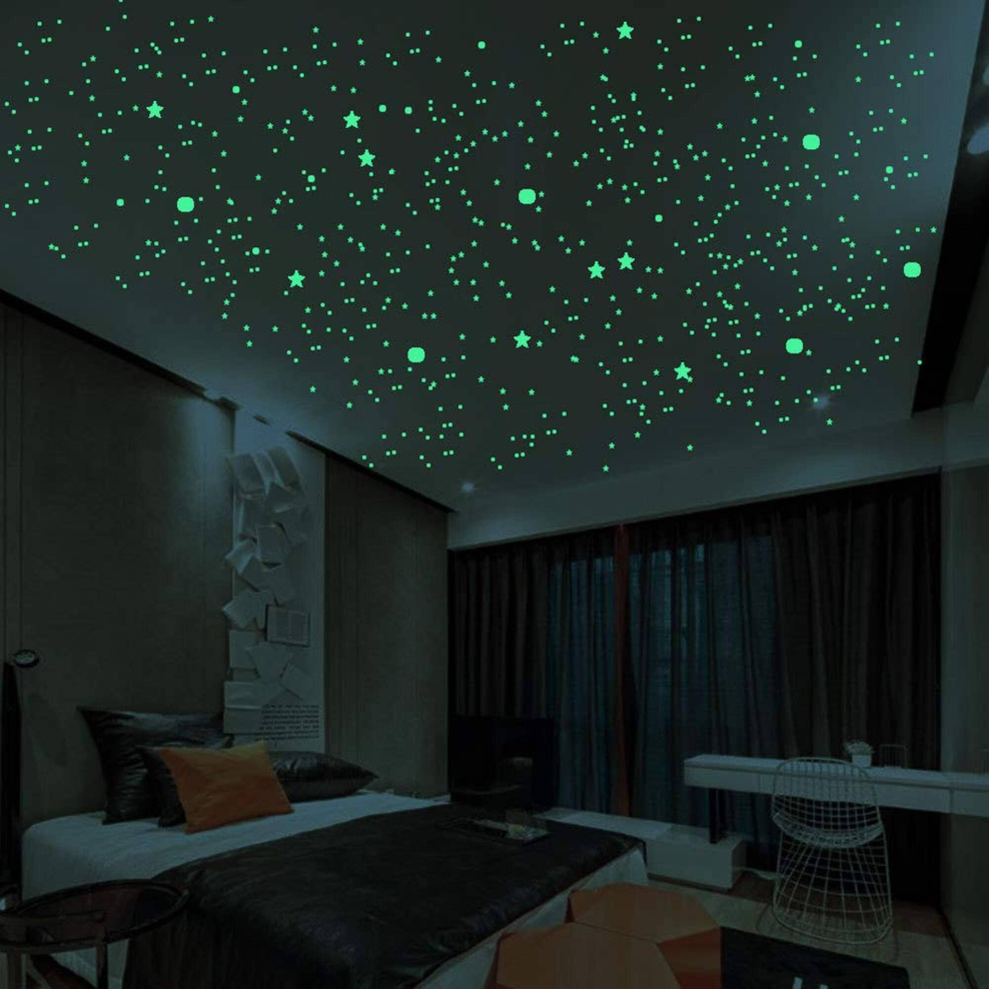 100pc Multicolor Glow in the Dark Cosmic Stars Wall Ceiling Decor