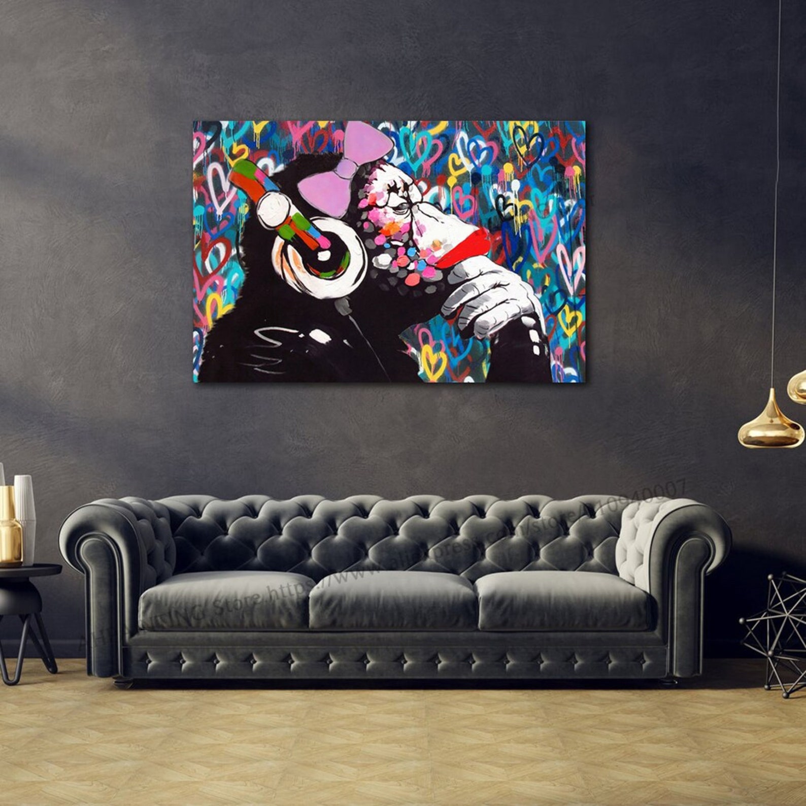Banksy DJ Affe Regenleinwand Druck - Farbige Wandkunst, Gorilla Motiv | Auf Leinwand, Verschiedene Größen