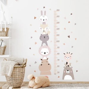 Boho Animals Bear Lion Hearts Height Measurement Ruler | Growth Chart Wall Decal | Growth Chart Ruler | Height Chart Sticker