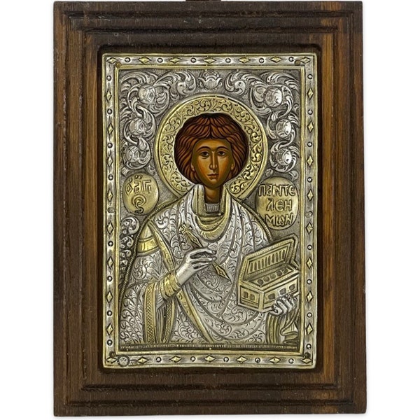 Saint Panteleimon Silver Icon