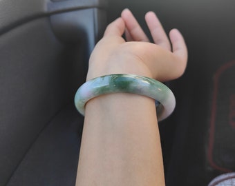 58mm Icy Apple and Emerald Green with Milky White Lavender Genuine Authentic Burmese Grade A Jadeite Jade Bangle/Fei Cui/Healing Stone