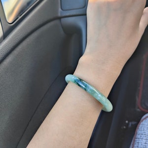 Natural  Untreated Grade A Burma Jade Bangle Jewelry Princess Round Translucent Icy Blue Lavender/Green Moss-In-Snow 55.5mm