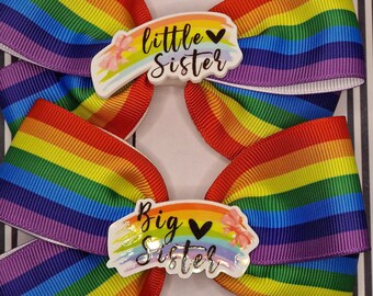Rainbow Big Sister Little Sister Bow Set – Matching Hair Accessories