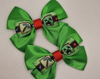 Gamer Girl Mine Bows. Craft Special. Medium Piggy Bow, gaming bow, Gifts for Girls - Delivered Duty Paid to USA.