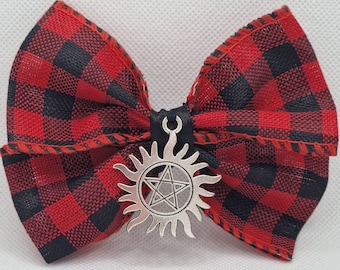 Hunter SPN Charm Hair Bows. Anti-possession Charm included. Medium bow. - Delivered Duty Paid to USA.