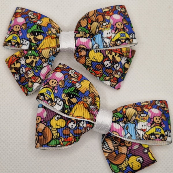 Small Super Hair Bow Clip. Gaming Bows for Girls