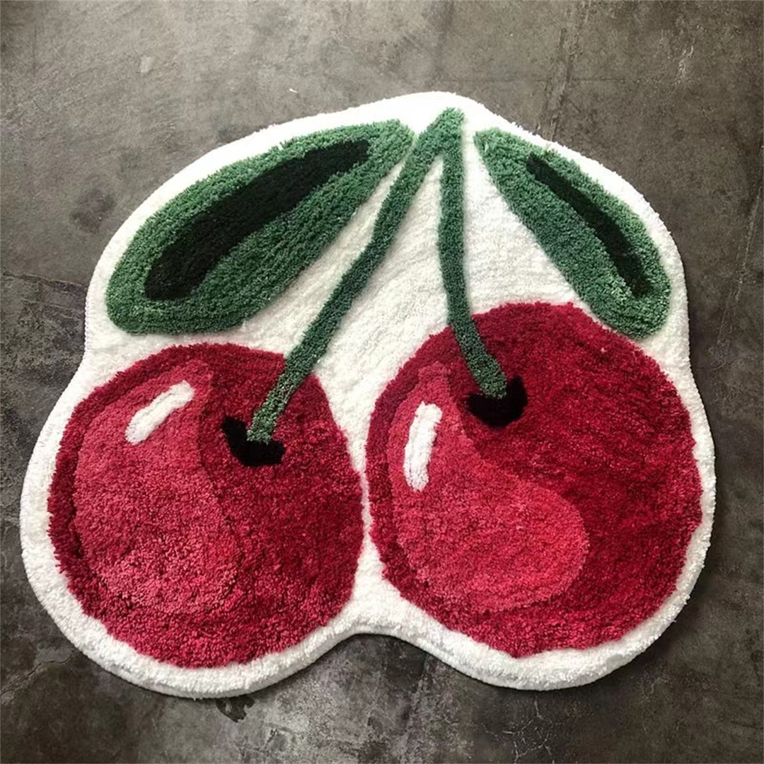Cute Cherry Bomb Fluffy Tufted Rug Red Cherries Carpet Etsy Australia