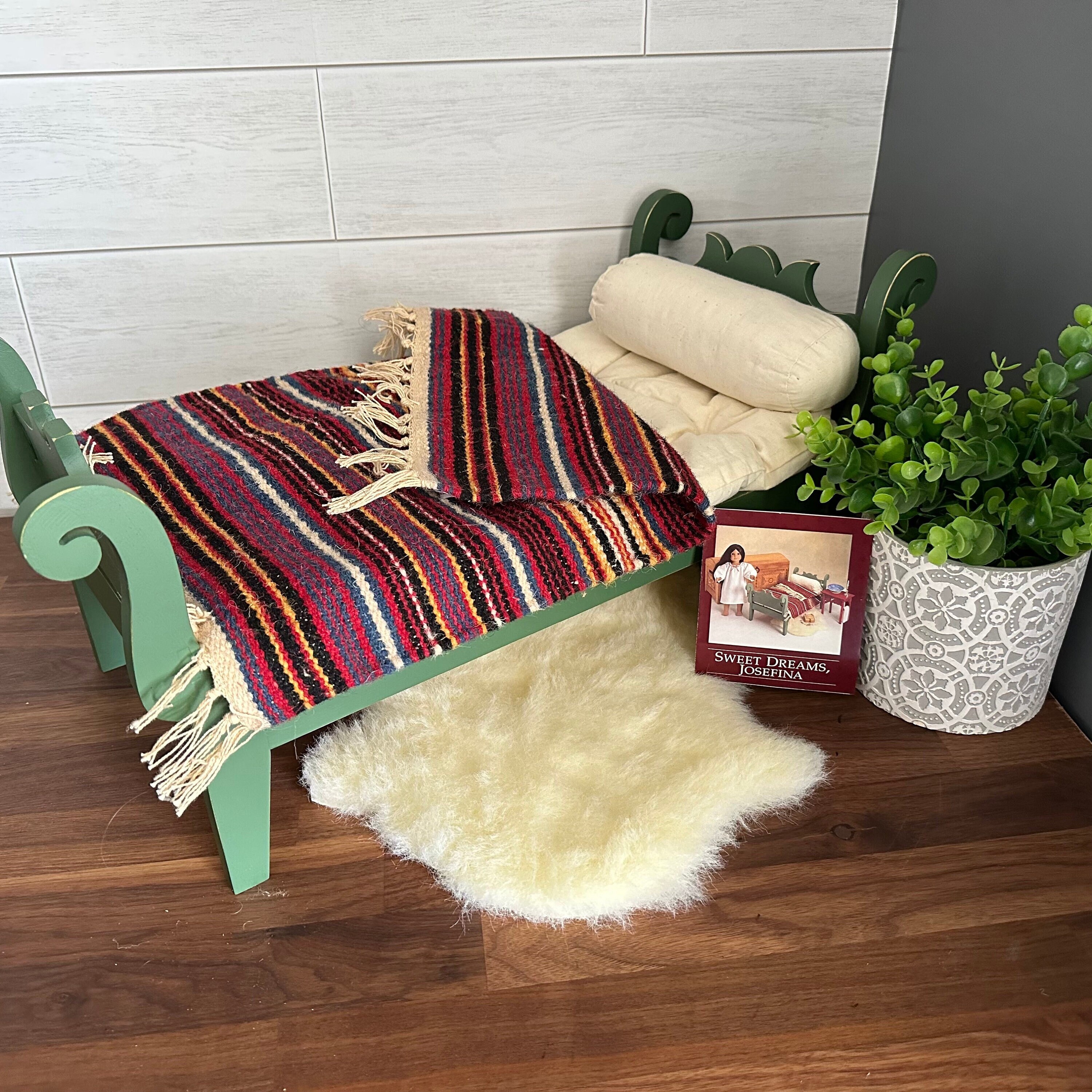 EXTREMELY RARE Josefina's Sleigh Bed, Sheepskin Blanket