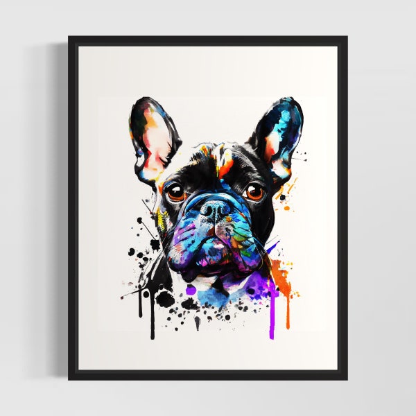 Français Bulldog Aquarelle Art Tirage par Artiste - Peinture de chien en édition limitée signée à la main