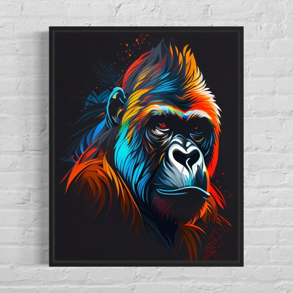 Gorilla Art Print, Original Gorilla Artwork, Gorilla Poster Black Background