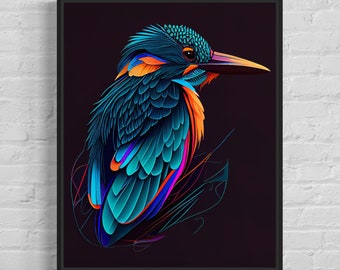 Kingfisher Art Print, Original Kingfisher Artwork, Kingfisher Poster Black Background