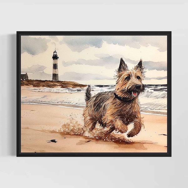 Berger Picard at the Beach Watercolor Art Print - Hand Signed Limited Edition Dog Painting Poster Wall Art