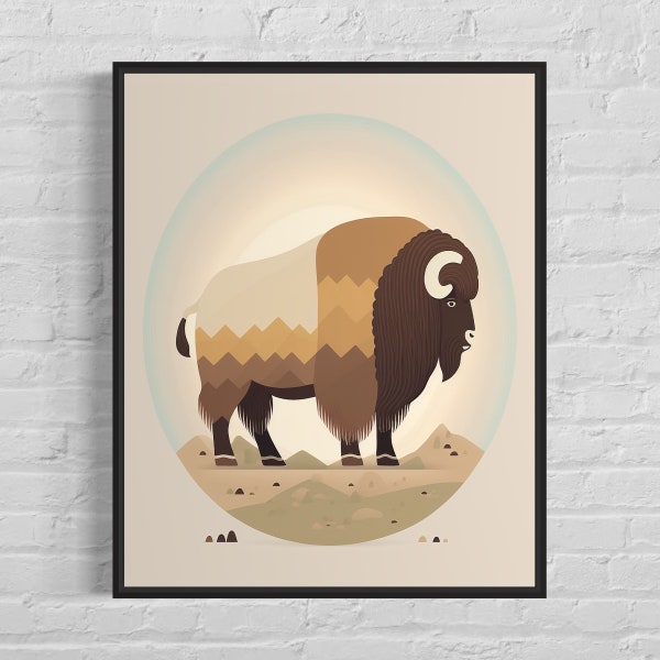 Musk Ox Art Print - Musk Ox Vintage Poster Artwork, Musk Ox Retro Wall Art Animal Print