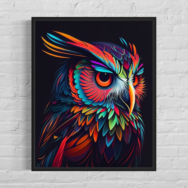 Owl Art Print, Original Owl Artwork, Owl Poster Black Background